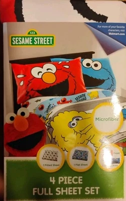 NUEVO Juego de sábanas tamaño completo de 4 piezas Sesame Street - Elmo Cooke Monster Big Bird Foto 1 de 4