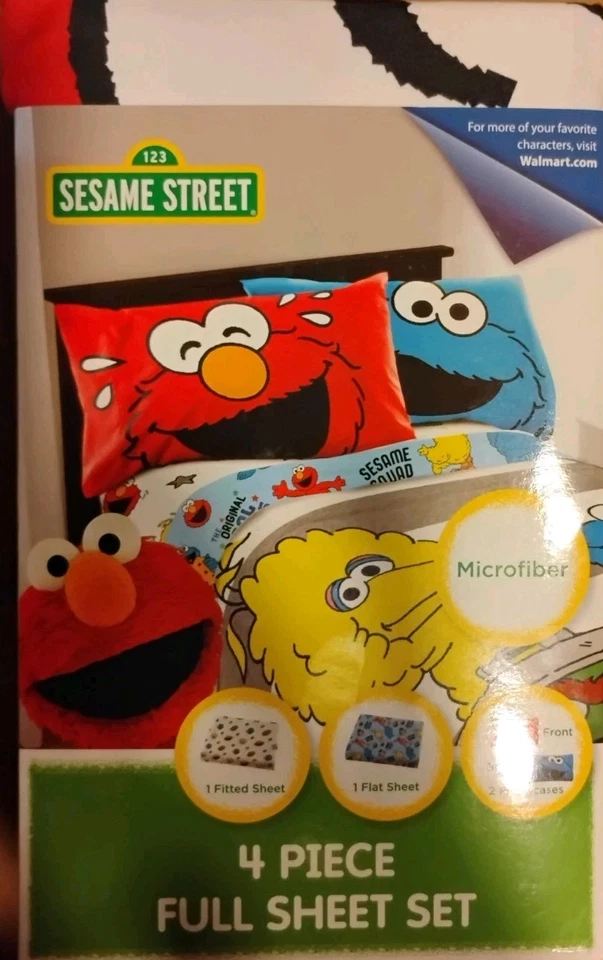NEW Sesame Street 4-Piece Full Size Sheet Set - Elmo Cooke Monster Big Bird - Image 1 of 4