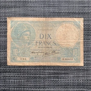 Billete de 10 francos de la Segunda Guerra Mundial de Francia de la Segunda Guerra Mundial moneda francesa de la Segunda Guerra Mundial - Imagen 1 de 3
