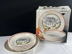 Vintage Italian Ironstone Pasta Bowl Set Of 5 Olive Branch Design W/Serving Dish - Picture 1 of 11