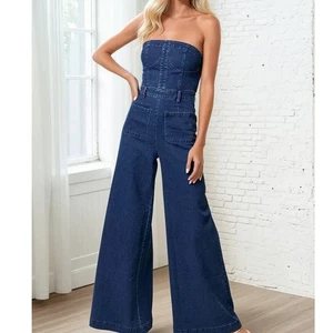 Mono corsé Wisteria Lane denim pierna ancha sin tirantes espalda ajustada acampanado X2 - Imagen 1 de 8