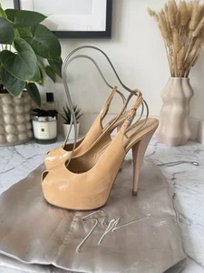 £460 Giuseppe Zanotti Nude Patent Slingback Platform Heels, Size 39 EU/6 UK - Picture 1 of 17