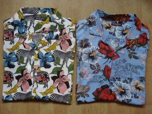 2 X BRAVE SOUL BLUE FLORAL ZEBRA FISH BUTTON COLLAR VISCOSE UK LARGE - Picture 1 of 15