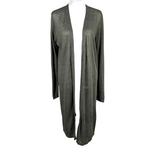 Theory L olivgrün Leinenmischung vorne offen lange Staubmantel Strickjacke leicht - Bild 1 von 11