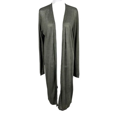 Легкий кардиган Theory L из оливково-зеленой льняной смеси с открытой передней частью и длинным покрытием - Изображение 1 из 4