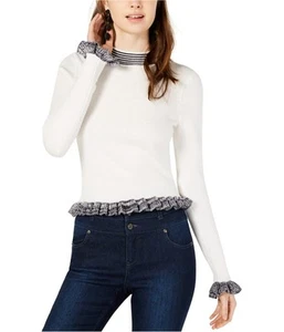 French Connection Womens Alexa Ruffle Trim Pullover Sweater, White, Small - Picture 1 of 1