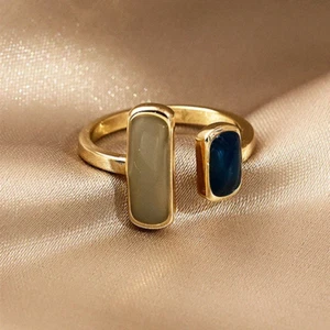 Fashion Retro Gold Double Oil Drop Women'S Open Ring Geometric Gold Metal Ring W - Picture 1 of 12