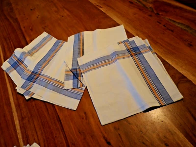 Linge ancien Lot de 4  mouchoirs homme a liteaux bleus et jaunes - Photo 1/3