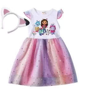 Kids Girls Cartoon characters Rainbow Mesh Dress Princess T-Shirt Tutu Dress - Picture 1 of 7