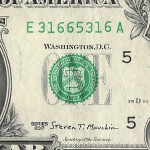 Billete de un dólar Big Bookend 316s elegante número de serie E31665316A - Imagen 1 de 11