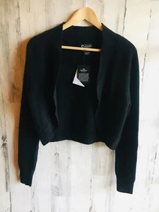 NWT $188 C by Bloomingdale's 100% Cashmere Open Front Rounded Cropped Cardigan S - Picture 1 of 12