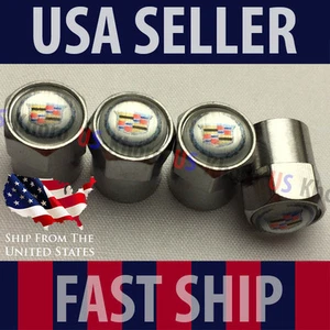 Cadillac Rims Logo Valves Stems Caps Covers Wheels Air Car Tires Emblem Set USA - Picture 1 of 2