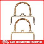 Metal Purse Frame Bamboo Handle Kiss Clasp Coin Bag Accessories DIY Craft 2 Pack