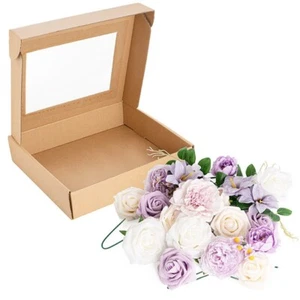 BOX OF FLOWERS - PEONY, DAISY - SOFT PURPLE - ARTIFICIAL, WEDDING, CRAFT PROJECT - Picture 1 of 5