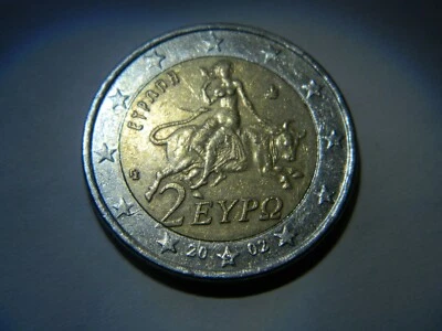GREECE. 2 EURO 2002 with "S", Circulated, Europe abducted by Zeus Bull, KM#188 - Image 1 of 4