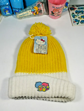 Little Twin Stars Kiki & Lala 80s Vintage Yellow Beanie Hat Knitwear from Sanrio