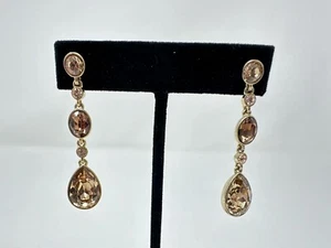 Vtg Givenchy Earrings Blush Pink Stone Gold Tone Dangle Signed Three Tier - Picture 1 of 5