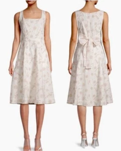 Elie Tahari Daisy Square Neck Embroidered Eyelet Midi Cotton Dress Riviera L /14 - Picture 1 of 21