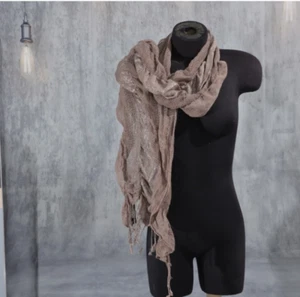 glitter shimmer glamour brown grey silver fringe scarf Rue21 ruching gathered - Picture 1 of 12