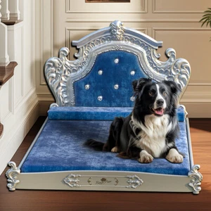 Dog Bed Sofa Couch Lounge Padded Mattress for Large Pet Wooden Frame W/Headboard - Picture 1 of 19