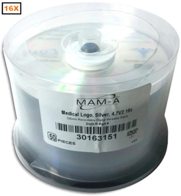 50-Pak MAM-A Mitsui MEDICAL GRADE Logo-top ARCHIVAL 4.7GB 16X DVD-R’s, #163151 - Image 1 of 3