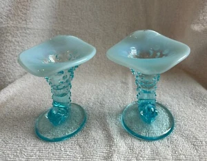 Fenton Hobnail blau opalisierend Füllhorn Miniatur Kerzenhalter 1941 Vintage - Bild 1 von 6