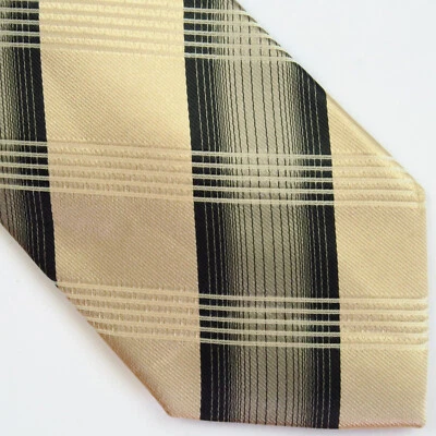 Stacy Adams Mens Neck Tie Tan Black Multi Plaid Striped Pattern 58x3.25 - Image 1 of 4