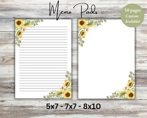 Sunflower Memo Pads, Writing Pad, Sunflower Stationary, Office Desk Notepad - Picture 1 of 3