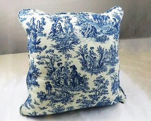 Blue and White Throw Pillow Covers Toile 20 x 20  Piping Cushions Case Custom - Picture 1 of 3