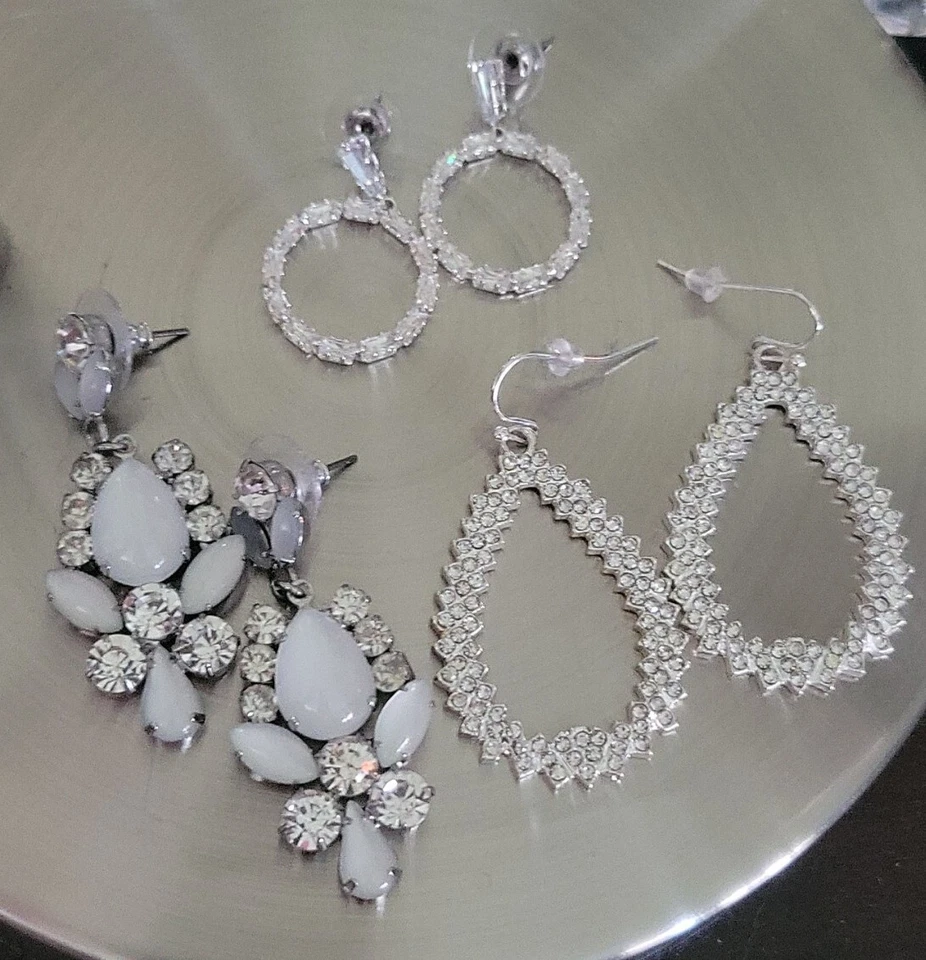 Lot Of 3 Pairs Dangle Sparkle Earrings EUC - Image 1 of 4