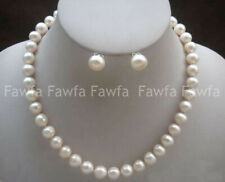 Real Natural 8-9mm White Akoya Freshwater Cultured Pearl Necklace Earrings Set