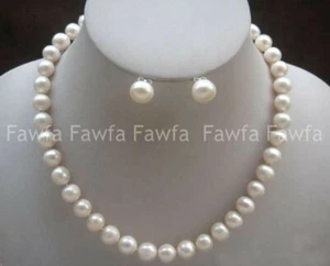 Real Natural 8-9mm White Akoya Freshwater Cultured Pearl Necklace Earrings Set - Picture 1 of 3
