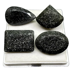 4 Pezzi Pietra Solare Nera Naturale 24-31,5mm Taglio Misto Pietre Preziose Sfaccettate Sciolte 183 Cts - Foto 1 di 24