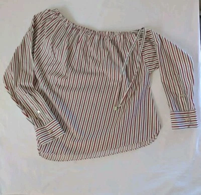 Blusa Top Robert Rodriguez XS Blanca Roja Negra Algodón Rayas Un Hombro LEER Foto 1 de 4
