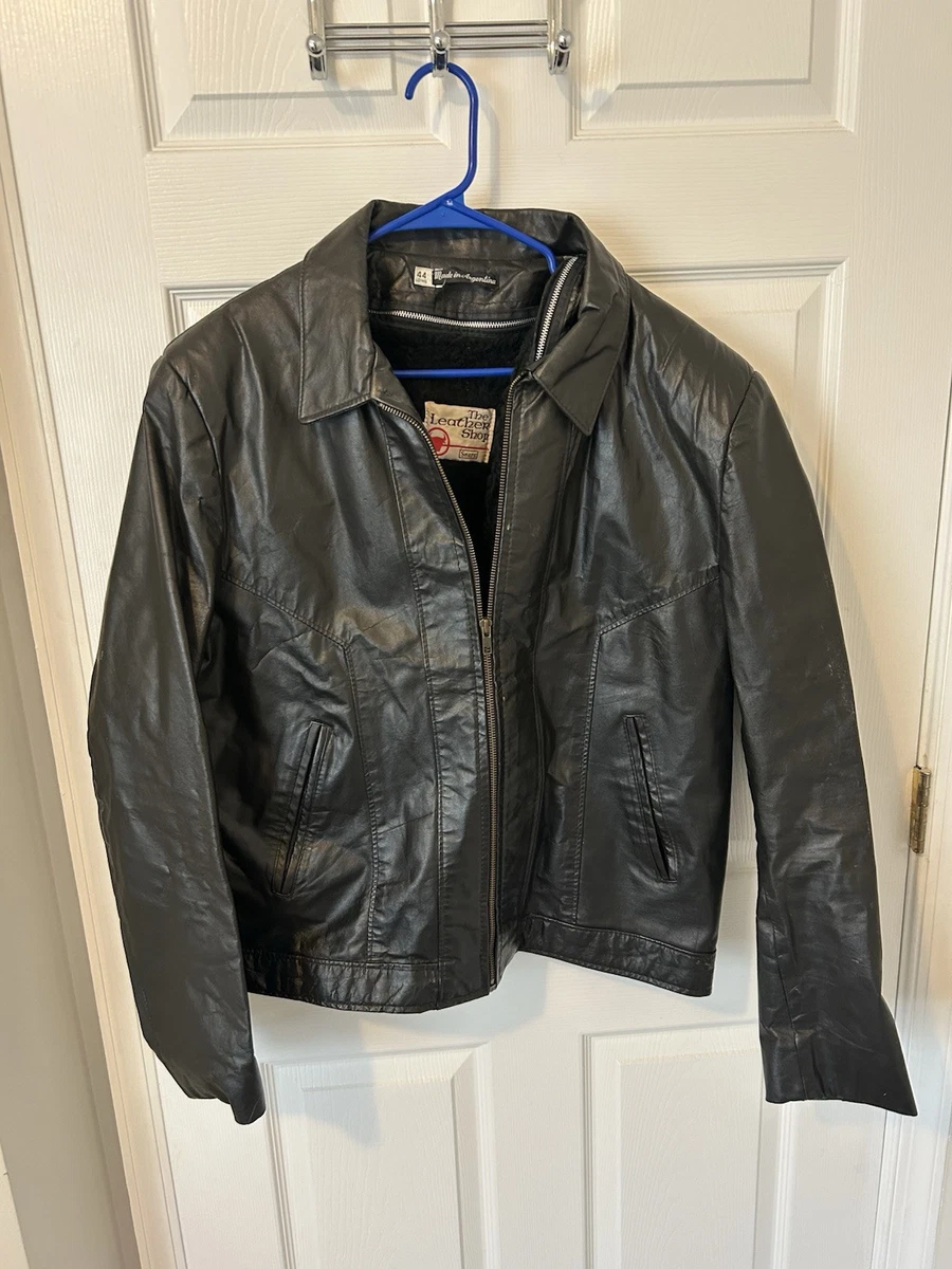 Sears The Leather Shop Black Jacket Men SZ 44 Long Vintage Biker