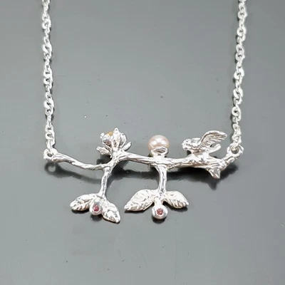 Handmade Natural Pearl Necklace 925 Sterling Silver 17"/N26433 - Image 1 of 4