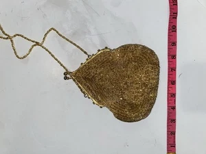 Vintage Gold Beaded Evening Handbag Satin Lining 1 Pocket Crossbody - Picture 1 of 8