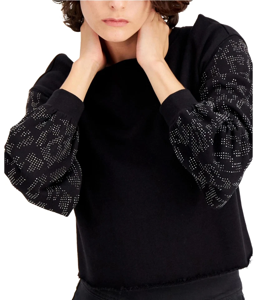 I.N.C Womens Embellished-Sleeve Pullover Sweatshirt - Image 1 of 1