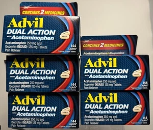 (5)Advil Dual Action Pain Relievers Coated Caplets 125 Mg Ibuprofen 144 Ct 01/26 - Picture 1 of 3