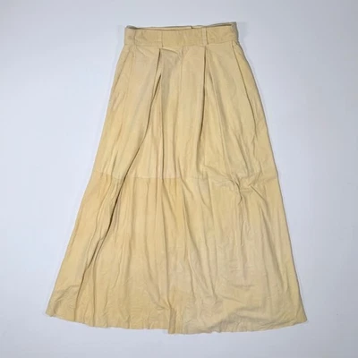 Falda Vintage Ralph Lauren Cuero Gamuza Talla 10 Amarillo Cremoso Foto 1 de 4