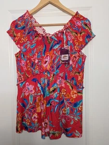 Brandneu mit Etikett Joe Browns Damen rot Blumenmuster V-Ausschnitt vorne & hinten gerafft Top Größe UK 12 - Bild 1 von 10