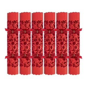 Flock Christmas Crackers Red Exquisite Textured Pack of 6 Xmas Dinner Hats Gifts - Picture 1 of 8