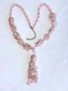 Collana Lariat Y Quarzo Rosa Chips Grosse Bio Pietra e Cristallo Rosa 26" - Foto 1 di 5