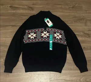 Nuevo con etiquetas Suéter Vacacional Impermeable Vintage Azul Marino Blanco y Rojo 3/4 Cremallera, Talla XL - Imagen 1 de 7