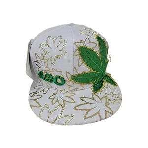 White Fitted 420 Hat Cap PIT BULL Brand MJ Mary Jane Marijuana Weed Pot Xlarge - Picture 1 of 5