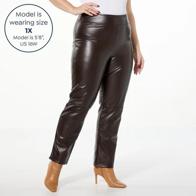Hue Faux Leather Straight Leg Pants Chocolate M New - Image 1 of 3