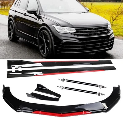 For Volkswagen Tiguan Front Bumper Lip Splitter Spoiler Body Glossy Black +Red Foto 1 de 4