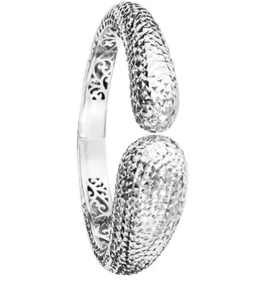 ATI 925 Sterling Silver Diamond Cut Textured Hinged Cuff Bracelet 7”  - Image 1 of 4