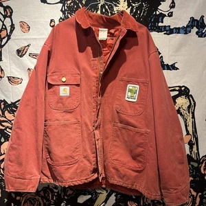 VTG Carhartt Chore Jacket Men’s XL Red Full Zip Coat Red 6QLC CQ740 AgriGold - Picture 1 of 9