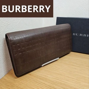 Burberry Long Wallet, Check Embossed Leather, Dark Brown, Men'S - Picture 1 of 16